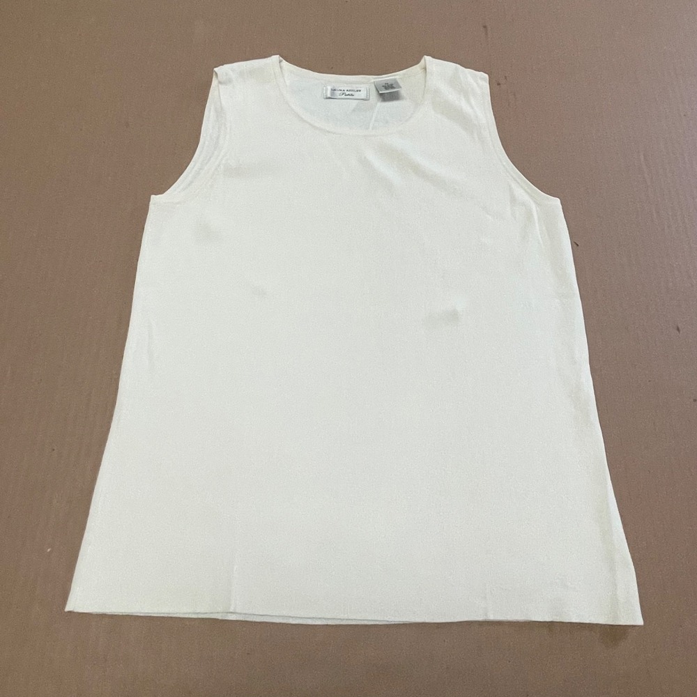 Vintage Laura Ashley Petite PS Knit Tank Top Shell Cream Rayon Nylon Blend 90's